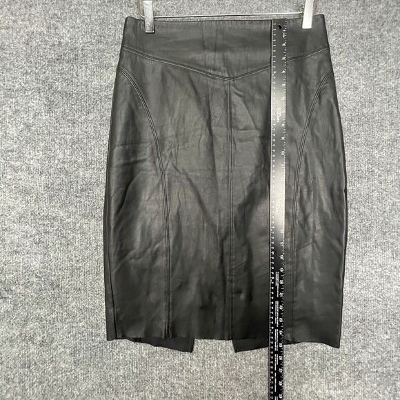 Express Skirt Womens 6 Black Faux Leather Pencil Knee Length‎ Goth Rocker Biker - Picture 5 of 14